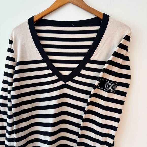 Escada Sport Striped V Neck Pullover Sweater Size Medium - Picture 3 of 6